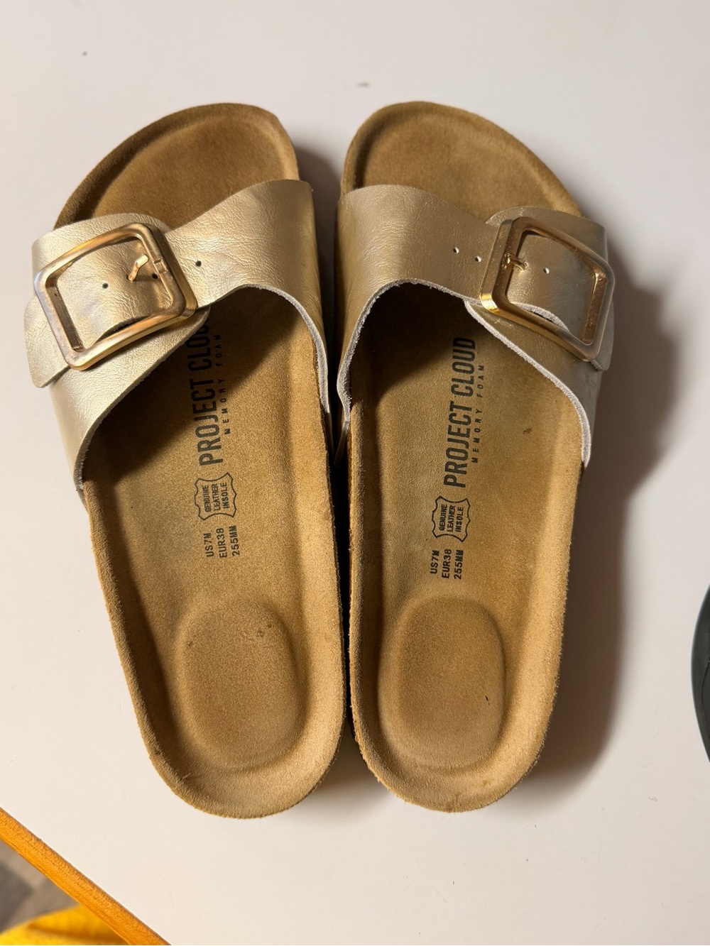 Project Cloud Metallic Gold Single-Buckle Slide Sandals for Women